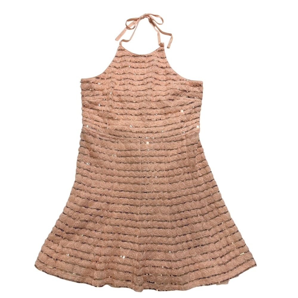 Jessica Simpson Blush Pink Rosette Sequin Halter Dress Size 14 NWT